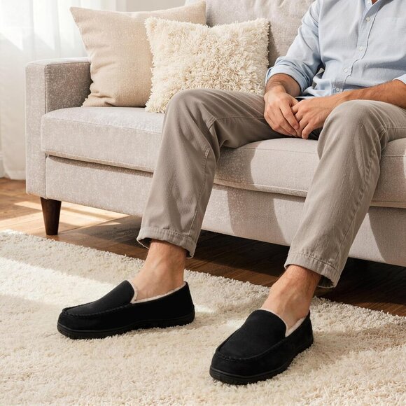 〽️Closed Toe Loafers Sneakers Men\'s Black Soft Plush Slip On Warm Comfortable main image 6